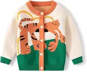 Generic Toddler's Cartoon Dinosaur Tiger Pattern Sweater Cardigan,Knit Cotton Top, Baby Boy's Warm Clothes, 6-6 Years