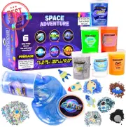 Slime Kit for Girls & Boys, 6 Galaxy Stretchy Slimes, Space Charms,Glow&Metallic