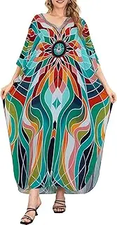 [Bsubseach] Plus Size Caftan Dress for Women Long Beach Kaftans Swimwear Beach Cover Ups Resort Wear