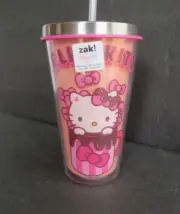 NEW ZAK! ~ Hello KItty ~ 17 oz Double Wall Tumbler with Straw