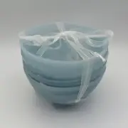AKCAM LIGHT BLUE SWIRL FROSTED GLASS CEREAL SOUP BOWLS SET OF 4 NWT