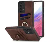 Full Protection Cover for Samsung Galaxy A53 5G, 2 Cards PU Leather Case with Ring Holder - Brown