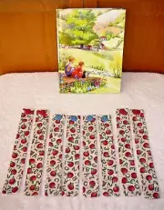 BOOKMARKS~ABC~123 APPLES~Fabric & Button~Set Of 3~Reversible~Washable~New