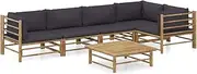 6 Piece Garden Lounge Set with Dark Grey Cushions Bamboo Patio Bar Sets