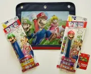 Super Mario Brothers PEZ Dispensers & 3-Hole Pen/Pencil Case - MARIO and LUIGI