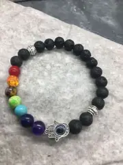 Evil Eye Beaded Lava Bracelet Unisex Stretch Protection & Blessings New 6207