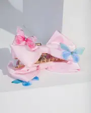 Pink Bow With Butterflies Claw Clip