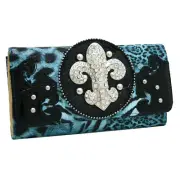 western Bling Rhinestone Fleur De Lis Tri-Fold Wallet