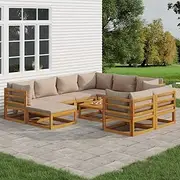 10 Piece Garden Lounge Set with Taupe Cushions Solid Wood, Garden Furniture Sets