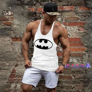 可超取精品 爆款 歐碼健身鍛煉肌肉背心蝙蝠俠印花優品健身服
