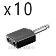 10 Pack 1/4" Dual Mono Female to 6.35mm Mono Male Plug Audio Y Splitter Adapter