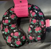 Betsey Johnson Flight Travel Neck Pillow Black With Skulls RED Roses Flowers NWT