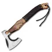 Handmade Stainless Steel Viking Axe with Etching, Hatchet with Leather Work