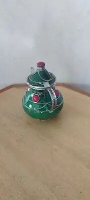 GREEN MOROCCAN CERAMIC AND SILVER FILIGREE DECORATIVE TEAPOT VINTAGE