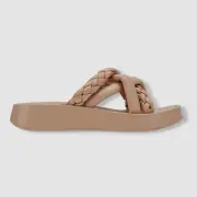 $245 Ash Women's Beige Vanessa Bis Leather Platform Slide Sandal Shoes Size 39