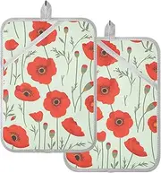 Large Pot Holders Heat Resistant Oil Painting Poppy Potholders for Kitchens with Pockets Hot Pot Holder Pads Oven Mitts 2 Pack