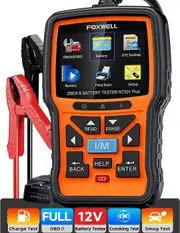 Upgrade NT301 plus FOXWELL OBD2 Scanner Battery Tester 12V, 4 IN1 OBD Scanner Diagnostic Tool Car 100-2000 CCA Battery Charging Cranking System Test Check Engine Code Reader Scan Tool EVAP Live Data