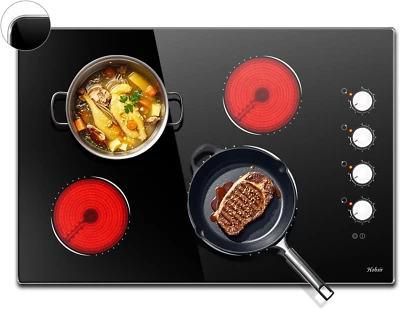 Electric Cooktop 30 Inch, Knob Control Built-In Radiant Electric Stove with 4 Bu