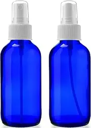 2 Empty Blue Glass Spray Bottles - 4oz Refillable Bottle is Great for Essential Oils, Organic Beauty Solutions, Homemade Cleaning and Aromatherapy - Small Portable Misters with Caps & Labels - 2 Pack