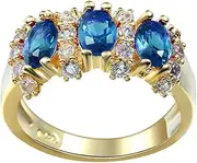 [Bigood] Pandora Flower Cut Crystal CZ Ring in Plated 925 Sterling Silver (Blue)