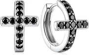[CYW] D Color VVS1 Clarity Moissanite Sparkle Cross Earrings Unisex, Really Authentic Solid 925 Sterling Silver Rhodium Finish, Anniversary Valentines Christmas Jewelry
