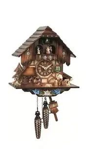 ISDD Quartz Cuckoo Clock with Musik Black Forest house with moving wood chopp...