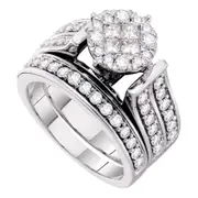 14k White Gold Princess Diamond Bridal Wedding Ring Set 1-1/3 Cttw