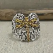 Sterling Silver & 10K Celtic Dragonfly Ring Bark Finish KEITH JACK size 8 or 9