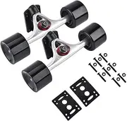 EVTSCAN 2pcs/Set 10.24in Skateboard Longboard Truck Combo Set with Wheel Riser Pad Bearing Hardware Accessory(银轴黑轮)