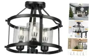 3-Light Semi Flush Mount Ceiling Light - Black 12.6 in Dia Ceiling Light