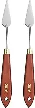 uxcell 2pcs Palette Knife Painting Tool 1.97" x 0.79" Stainless Steel Teardrop Blade 7.87" Length Spatula Painting Pallet Knives with Hole Beech Wood Handle for Acrylic Canvas, Red/Silver