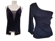 BCBGMaxazria Club Style Top Bundle Purple Tank Black Asymmetrical Size Small