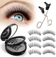Magnetic False Eyelashes, 3D Natural Look Set of Dual Magnetic Eyelashes without Eyeliner, No Glue False Eyelashes with Applicator, Easy to Wear, Reusable & Waterproof