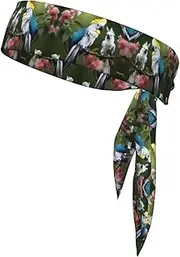 [HVTTIOR] Beautiful Cockatoo Bird Flower Print Multifunctional Sweat Wicking Sports Head Tie Headband for Tennis Basketball Karate