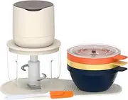 USB Charging Electric Food Processor - 600ML with 3 Additional 240ML Bowls | Compact Blender, Vegetable Chopper, and Meat Grinder for Versatile Kitchen Use (600ml Beige)