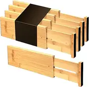 Utoplike 4" High Bamboo Drawer Divider Ajustbale, Drawer Organizer for Clothes, Closet Vanity Expandable Drawer Separator (4pcs)