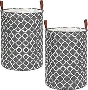 2Pcs Laundry Basket with Drawstring Dustproof Dirty Cloth Basket 50L Waterproof Clothes Hamper Foldable Laundry Hamper for College Dorm Laundry (Gray)