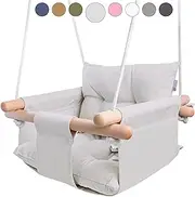 Cateam Canvas Baby Swing - Gray Wooden Hanging Seat with Safety Belt & Mounting Hardware, Cozy Hammock Chair, Ideal Birthday Gift
