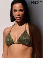 Rochelle Humes Green Sequin Triangle Bikini Top (AM6295) | $49