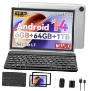 10 inch Android 14 Tablet, 6GB RAM 64GB ROM 1TB Expand, 2 in 1 Tablets with