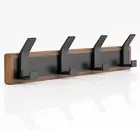 Coat Rack Wall Mount-Solid Walnut Wall Coat Rack with 4 Black Aluminum Wall Hook