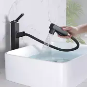 Vessel Sink Faucet with Pull Out Sprayer, Tall Bathroom Sink Faucet with 3 Spray