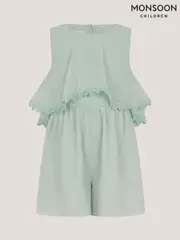Monsoon Green Leia Lace Trim Tier Playsuit (H42876) | $78 - $88