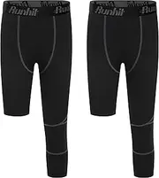 [Runhit] 2 Pack Youth Boys' Compression Tights One Leg Athletic Pants Sports Base Layer for Kids Training Workout Leggings