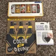 Adult White Elephant Gift Set Coloring Book Shot Glasses Bath Wine Glass Holder