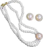 [WESIEVYA] 1 Set Imitation Pearl Jewelry for Women Chic Beaded Necklace Earrings Ensemble for Dresses and Special Occasions Vintage Court Style Compliments