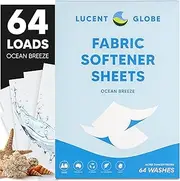 Lucent Globe Fabric Softener Sheets Eco-Friendly Ultra Concentrated Fabric Softener Biodegradable Plastic-Free Packaging Plant-Based + Enzymes (64 Washes Ocean Breeze Scent)