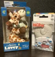 Dr Browns Giraffe Baby Lovey Pacifier & Teether And Nuby Elephant Happy Hands