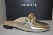Chanel 17A Gold Braid CC Logo Chain Slide Mule Loafer Moccasin Flat Shoe 7.5-6.5