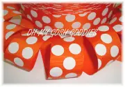 25 YARD ROLL SALE 1.5 HALLOWEEN ORANGE WHITE CLASSIC JUMBO DOTS GROSGRAIN RIBBON
